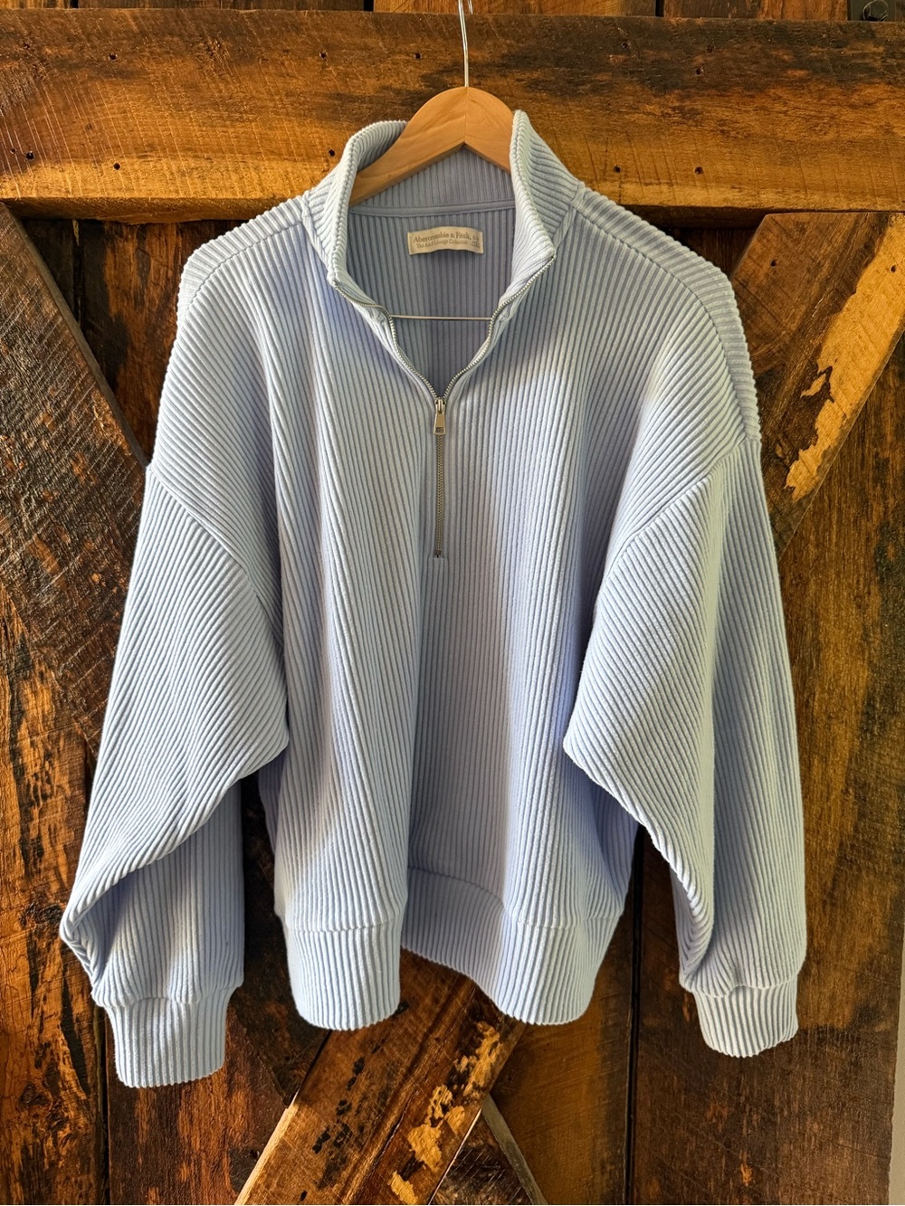 Abercrombie & Fitch Lounge Collection Light Blue Ribbed Half-Zip Women's Sweater